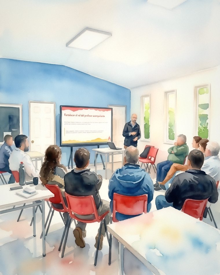 Ilustración de una jornada de trabajo con un equipo de profesores